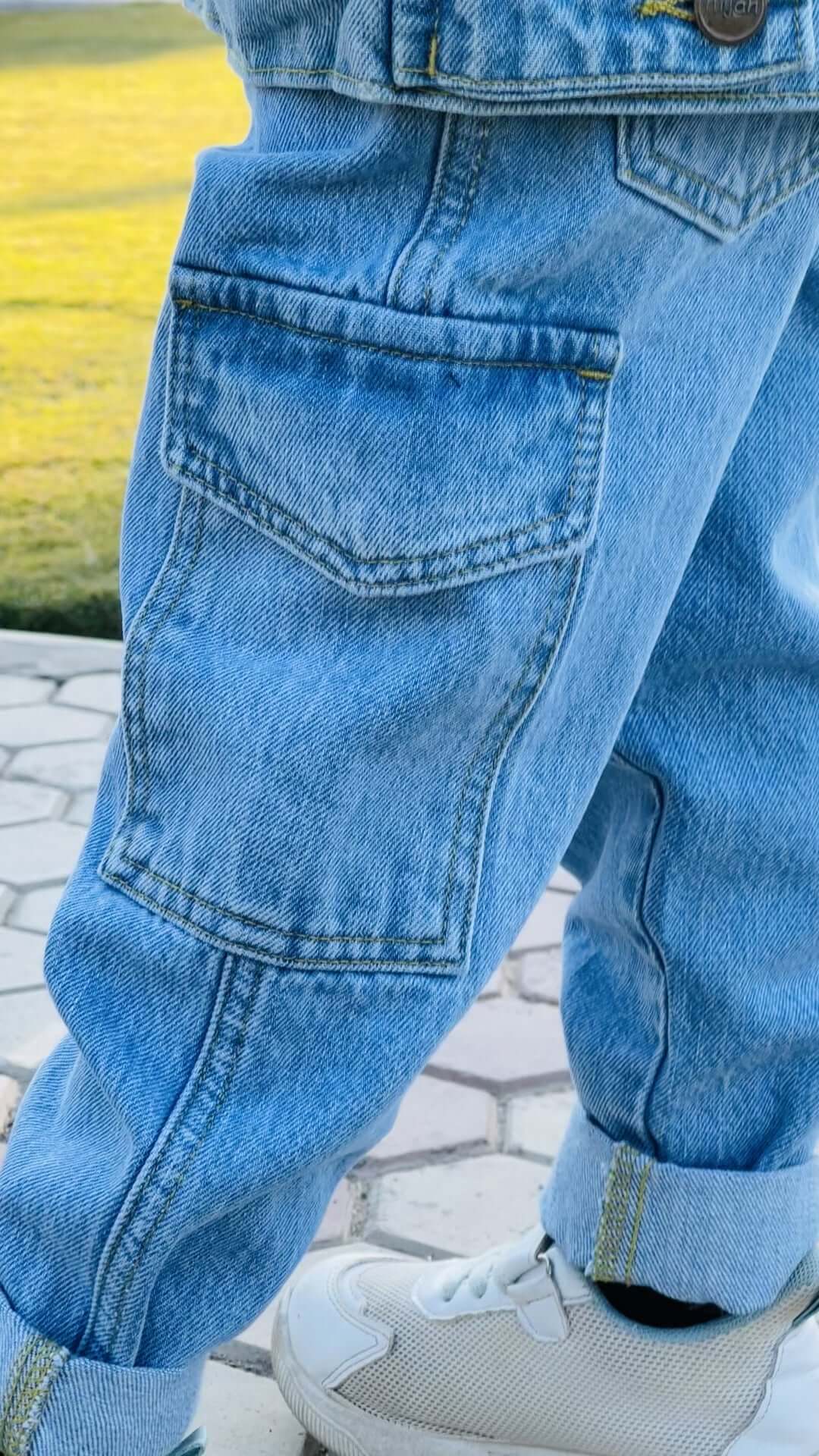 Denim Cargo Pants for kids | Light wash | Unisex